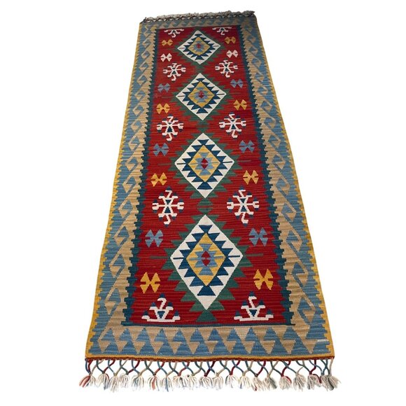 Handwoven Afghan Kilim Runner Rug Geometric 3" x 8" - Picture 3 of 4